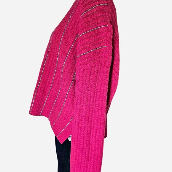 Nine West Pink Knit Sweater XL | Silver Beaded Striped Detail - Picture 2 of 4